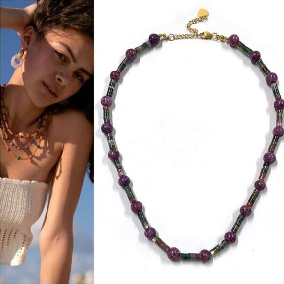 Blue Multicolor Beaded Necklace M404 - Picture 1 of 2